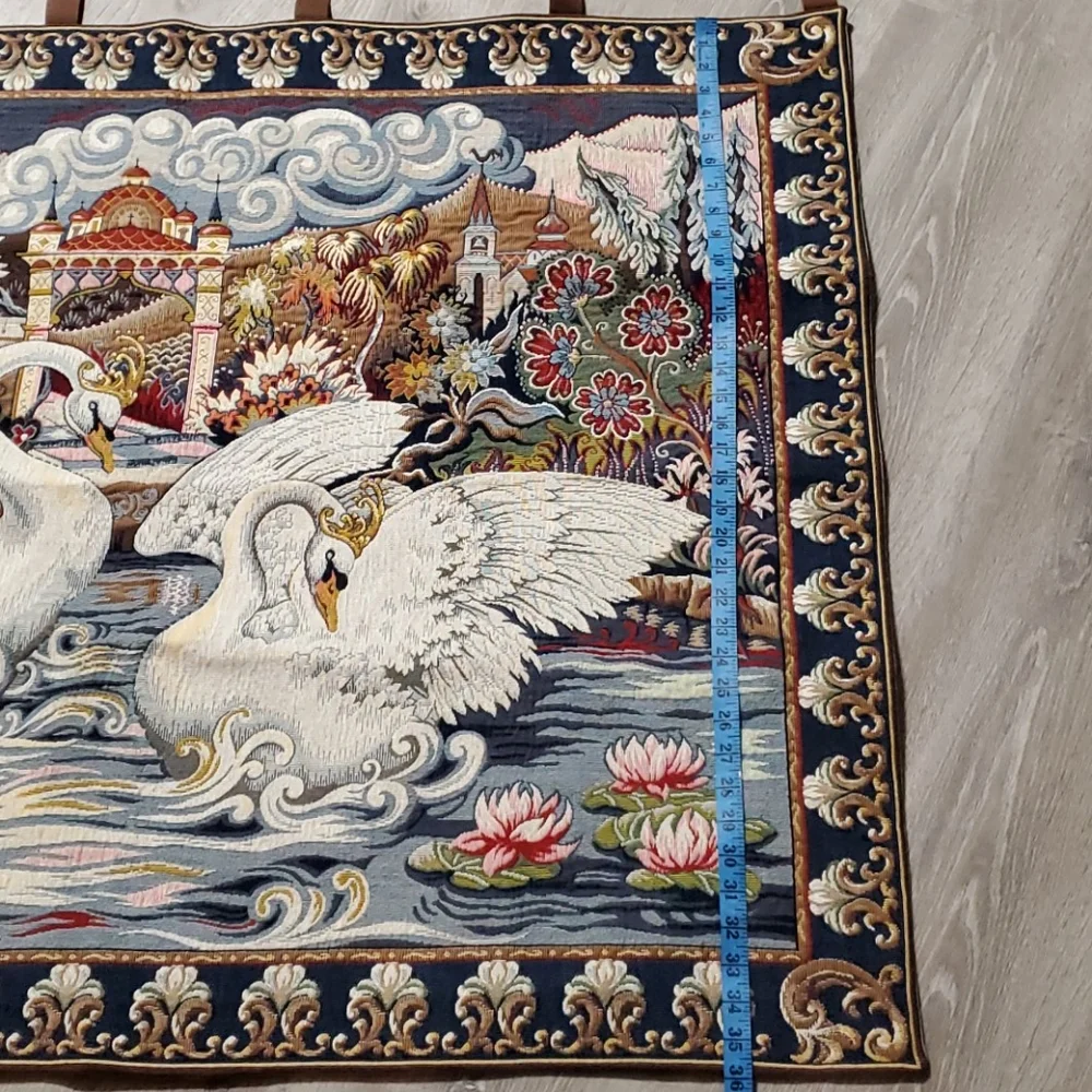 Vintage Faberge Franklin mint Swan Lake Tapestry Wool Cotton